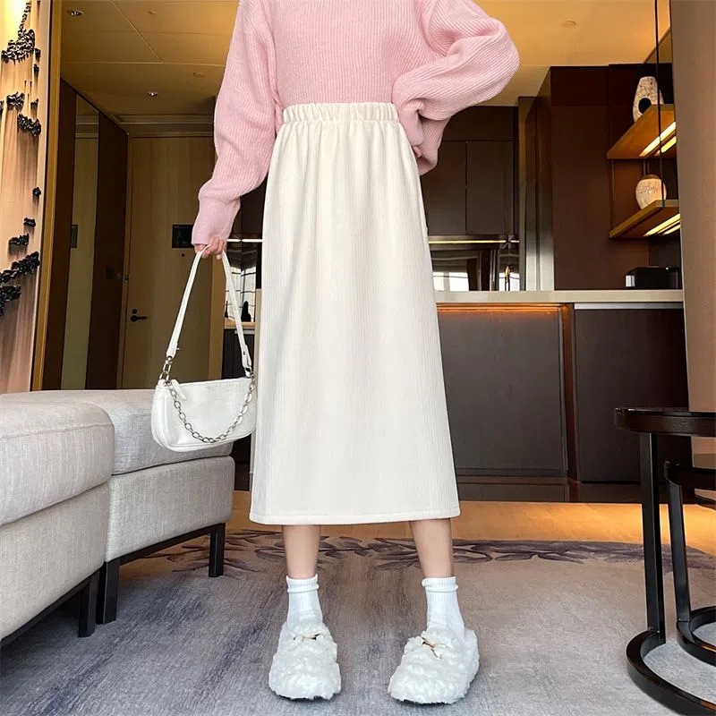 Corduroy Skirt Women's 2023 Autumn and Winter New High Waist Slimming Mid-length Split A- line Skirt Fashion Hip Skirt