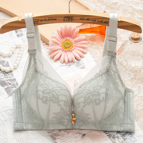 Spring and Summer Underwear Women's Gathering Upper Thin Lower Thick Bra Sexy Lace No Steel Ring Small Bra Upper Bra