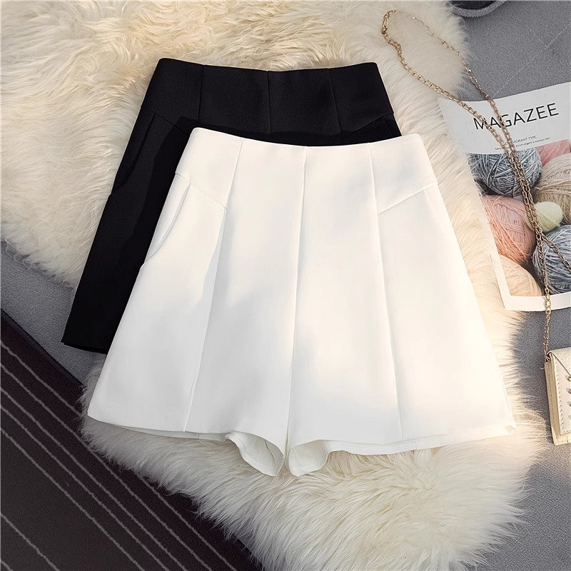 2024 Spring and Summer All-match High-waist Slim-fit Shorts Women's Loose Outer Wear White A- line Wide-leg Pants Texted Suit Pants