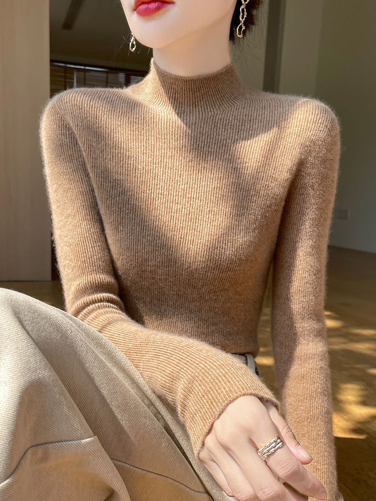 Sweater Women's Autumn and Winter First-Line Garment Knitted Sweater Slim-Fit Half-High Collar Base Shirt Women's Pullover Long-Sleeve Knitted Sweater for Women