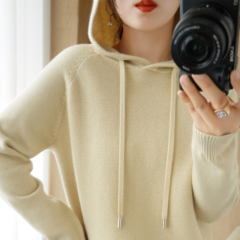 Picture of Hooded Sweater Women's Spring and Autumn 2025 New Hoodie Base Shirt Inner Knitted Shirt Casual plus size Hooded Sweater Women
