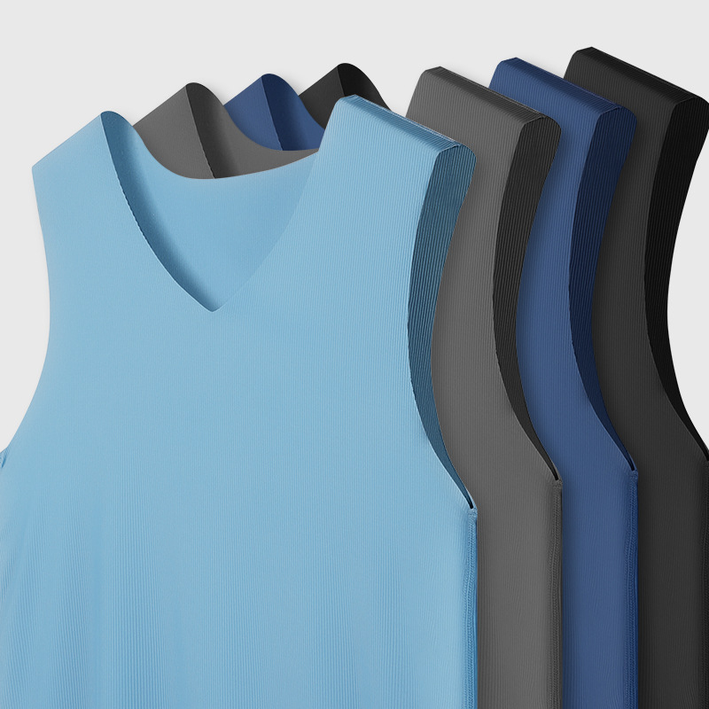 Picture of Ice Silk Traceless Vest Men's Summer Thin Inner Wear Solid Color Sports Waistcoat Base Quick-drying Fitness Hurdle Sweatshirt