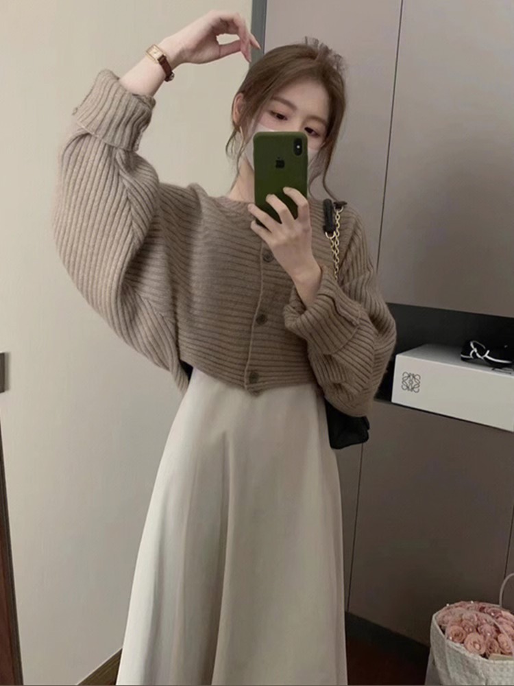 Japanese retro knitted cardigan women's spring and autumn outdoor wear lazy style design sense niche soft glutinous short sweater coat