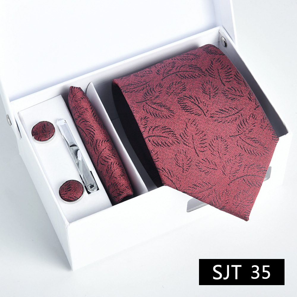 Picture of Tie formal business executive 5-piece gift box wedding = = groom wedding festive wine red in stock new