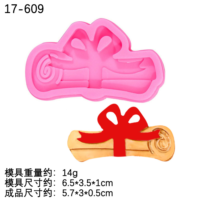 Picture of Doctor's Cap Master's Cap Graduation Certificate Parchment Roll Silicone Mold Graduation Cake Decoration Accessories Fondant Chocolate