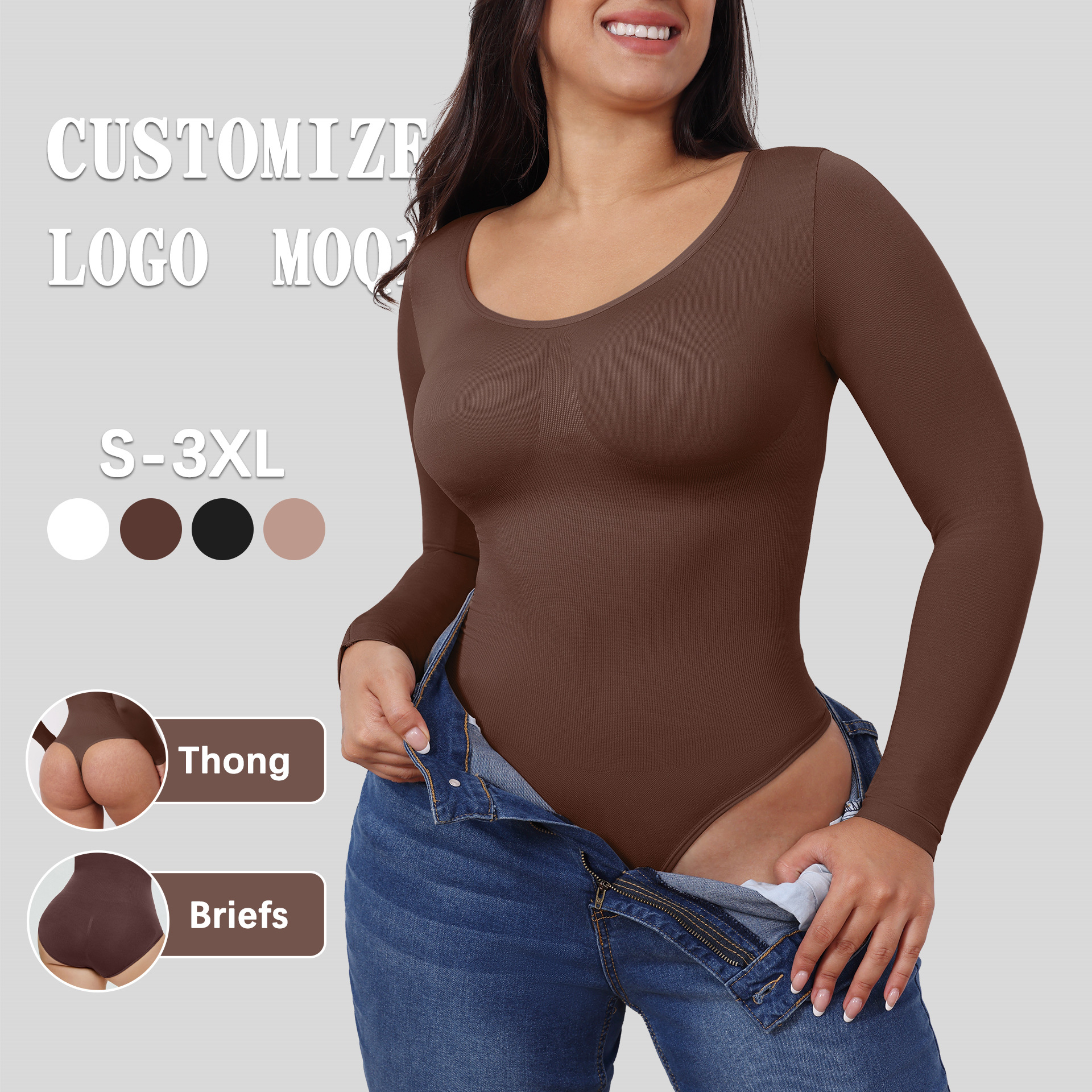 European and American-style jumpsuit women's bottoming shirt long-sleeved corset body shaper seamless jumpsuit