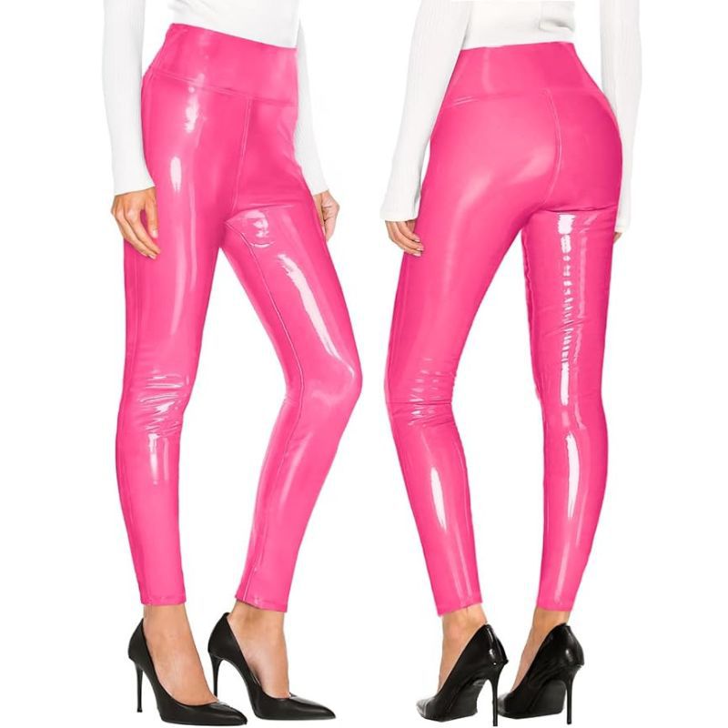 High waist mirror leather pants women's 2024 Faux Leather Leggings Europe and the United States cross-border tight leggings