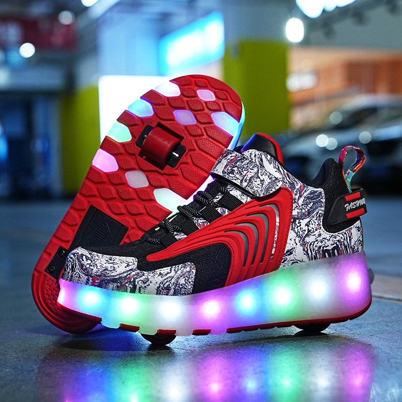 Picture of Cross-border foreign trade heywalk shoes for boys and girls four-wheel double-wheel LED flashing light luminous automatic invisible pulley skates