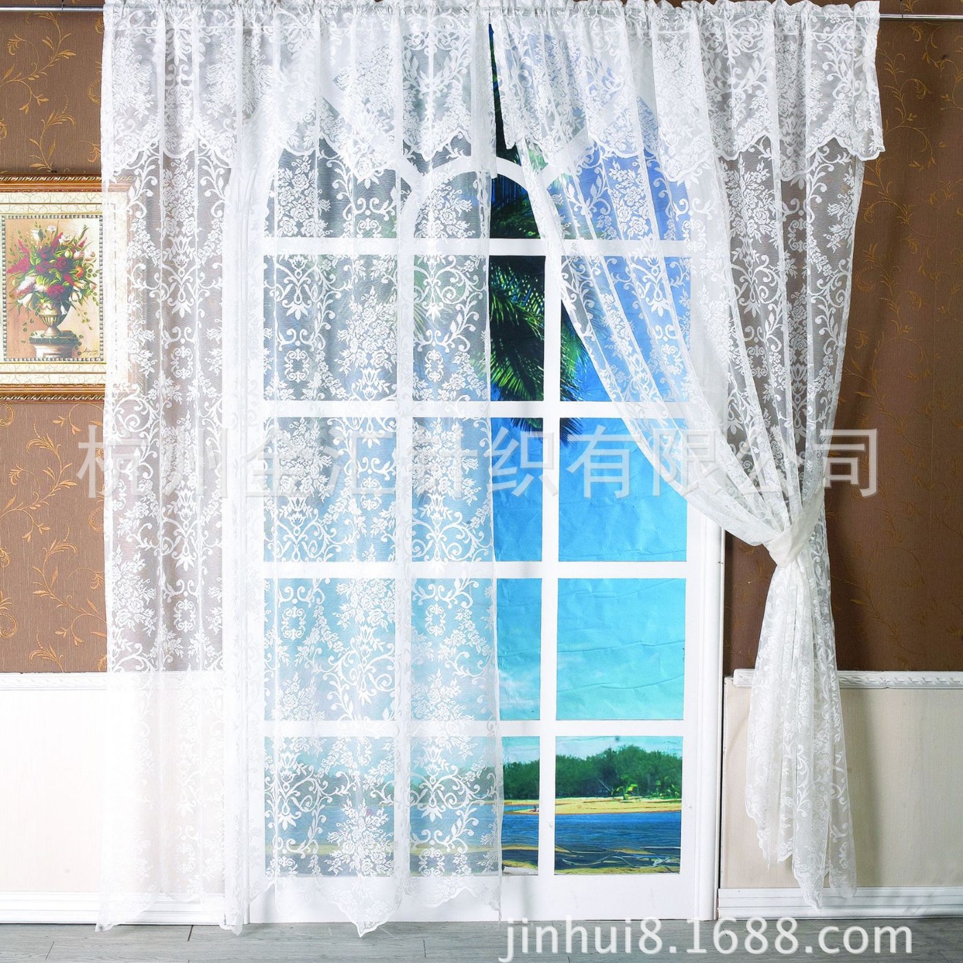 Lace curtain split transparent jacquard curtain romantic white window screen window curtain supply jacquard curtain