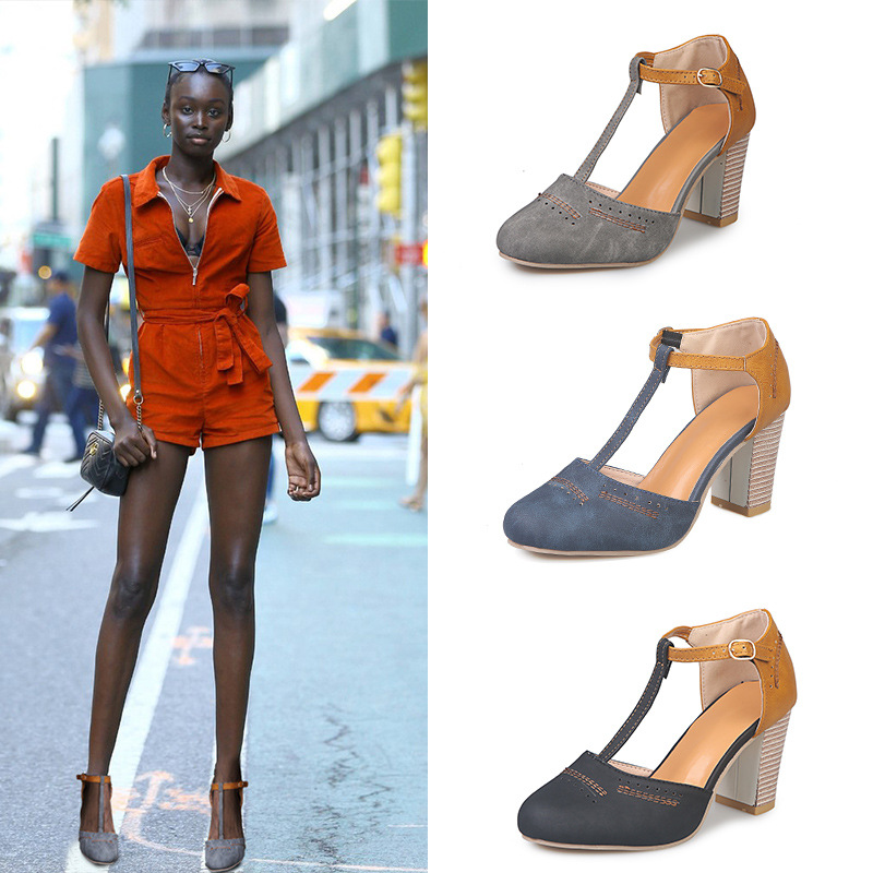 Come to the picture to sample Juti wish Amazon independent station Foreign trade plus size New high heel sandals