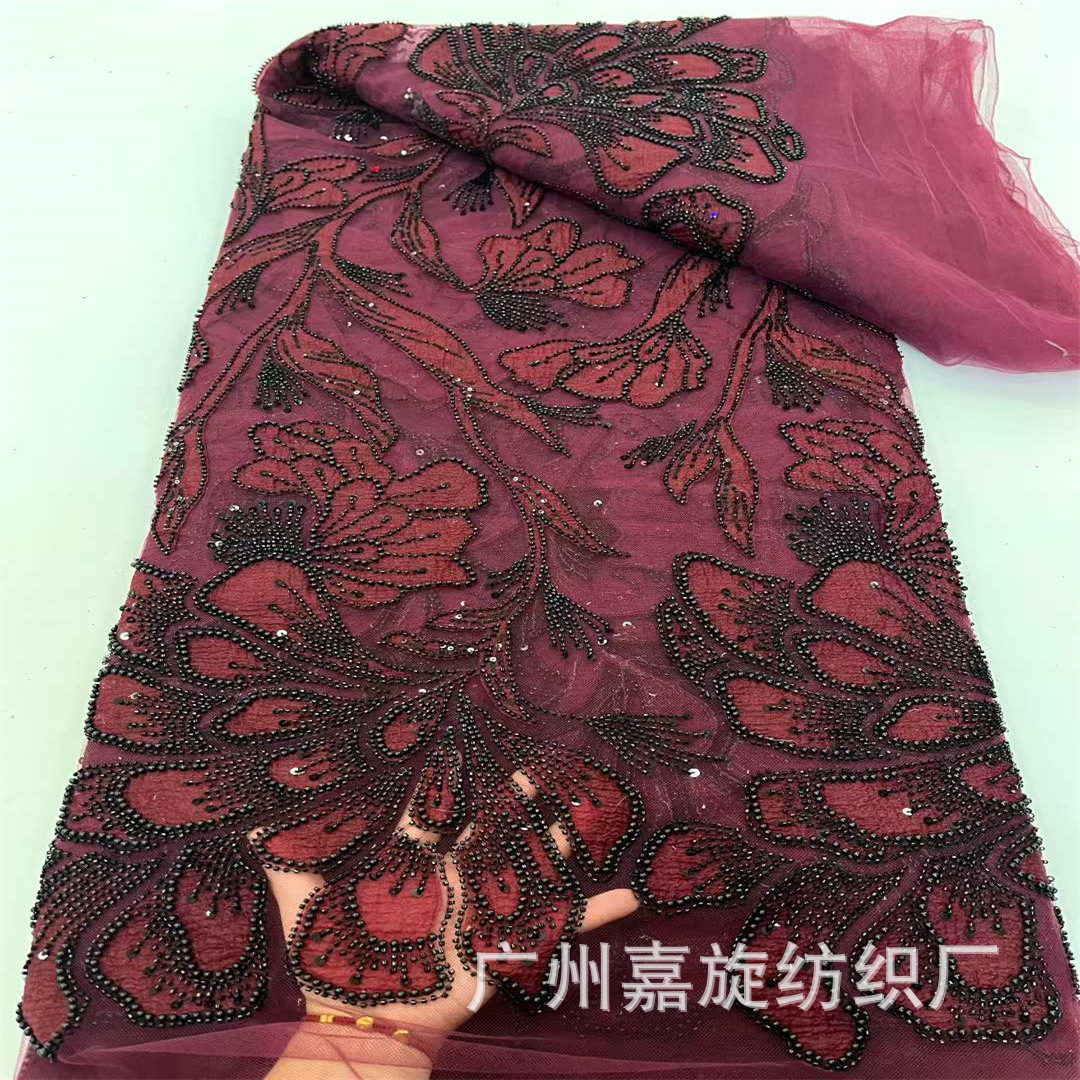 Picture of New Double-Layer Patchwork Embroidered Mesh Fabric with Beads and Tube Beads for Wedding Dresses and Evening Gowns