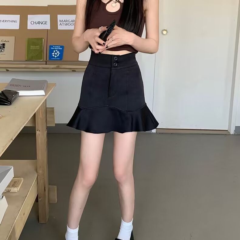 Summer New Hip Skirt Sweet Ruffled Fishtail Skirt Women's Hot Girl Small High Waist Skirt