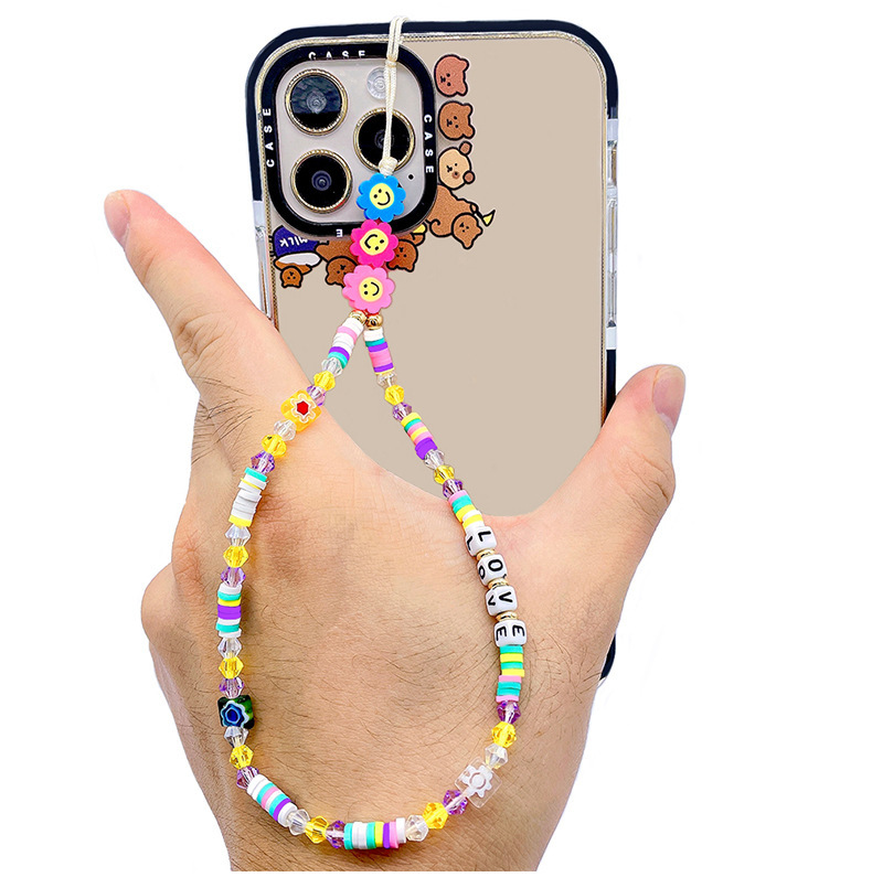 Picture of European and American Style Phone Chain Couple Letter Love Soft Clay Phone Strap Beaded Phone Lanyard Pendant for Women