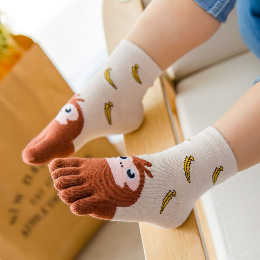 Four Seasons Children's Cotton Five-finger Socks for Boys and Girls Baby Cartoon Embroidered Animal Cotton Toe Socks 3-7-12 Years Old