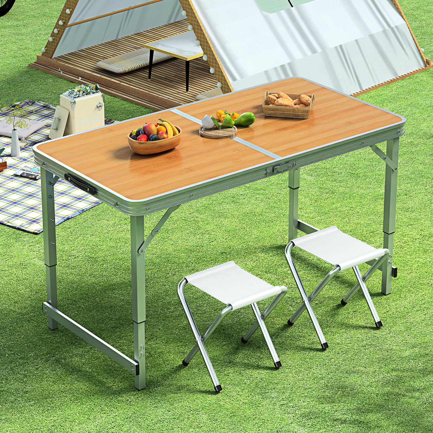 Picture of Outdoor Table Portable Aluminum Alloy Foldable Dining Table Folding Table and Chair Picnic Small Table Stall Table Round Square Tube Table