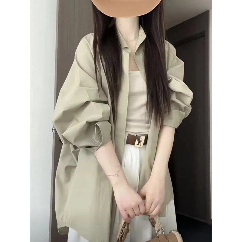 Loose casual sunscreen cardigan shirt top summer new design niche long-sleeved green shirt jacket for women