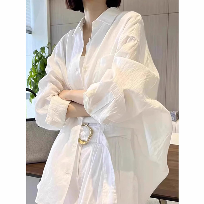French White Sunscreen Cotton Linen Long-sleeved Shirt Coat Women's Summer Thin Cardigan Outer Linen Shirt Top Summer
