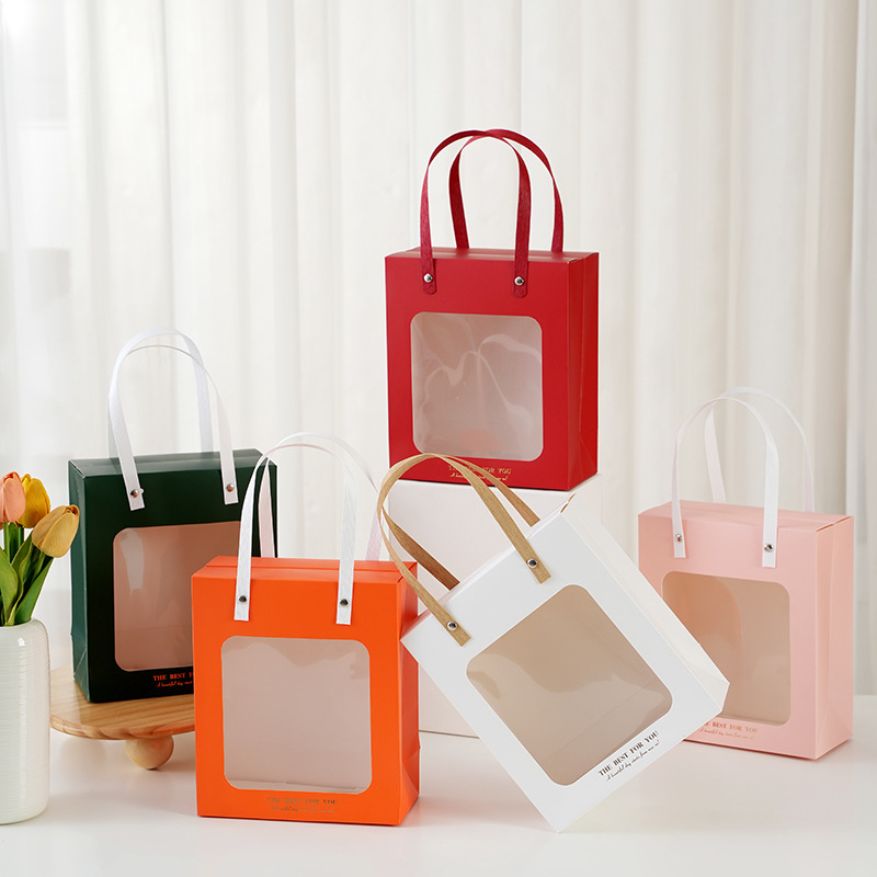 Window Bag, Rivet Buckle, Transparent Window Tote Bag, Creative Gift Window Paper Bag, Exquisite Cosmetic Tote Bag
