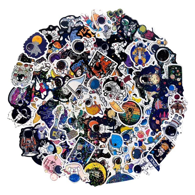 Cross-Border Laser Astronaut Stickers 100 Cartoon Moon Space Aerospace Suitcase Graffiti Space Stickers
