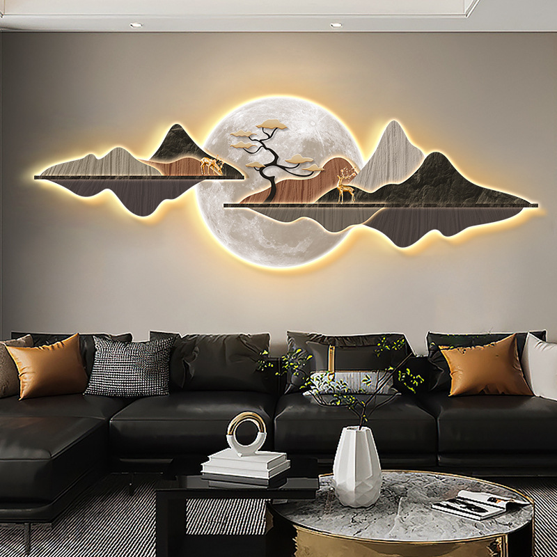 Modern Light Luxury Living Room Decorative Painting LED Light Painting Atmospheric Simple Advanced Sense Sofa Background Wall Painting Landscape Painting