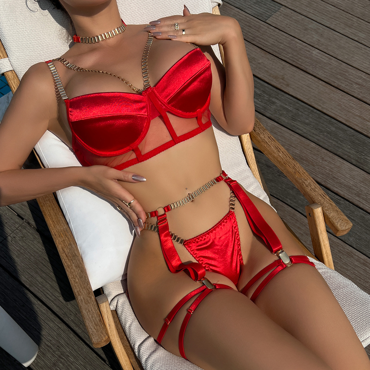 INS Europe and the United States foreign trade summer hot sexy underwear Sedin heavy metal nightclub hot girl sexy four-piece in stock