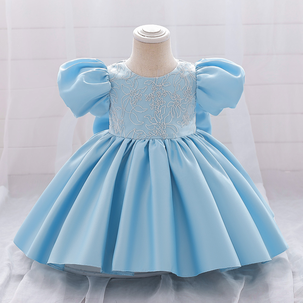 Picture of Children's Satin Puff Sleeve Princess Dress 2025 New Host Piano Playing Baby One-Year-Old Puffy Dress Skirt