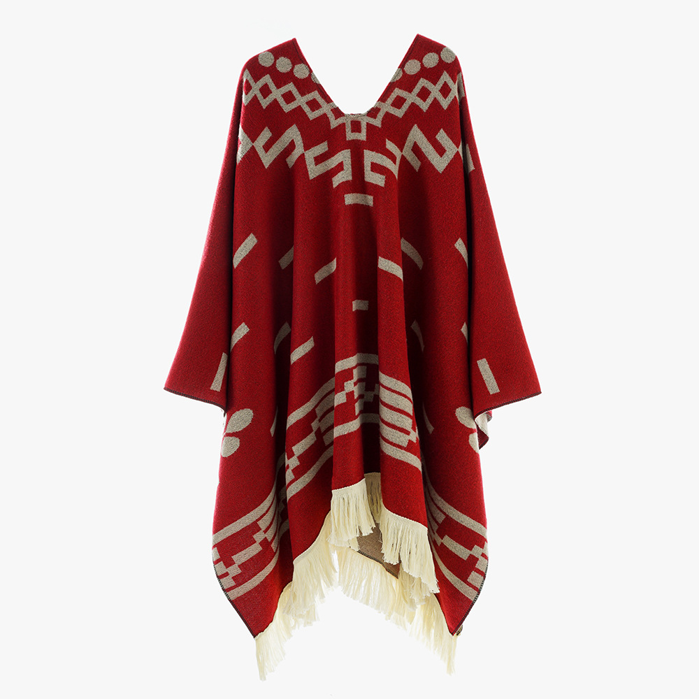 Picture of 2025 New Tassel Pullover Cape Outer Wear Shawl Warm Large Shawl Outer Wear High-end Geometric Pattern