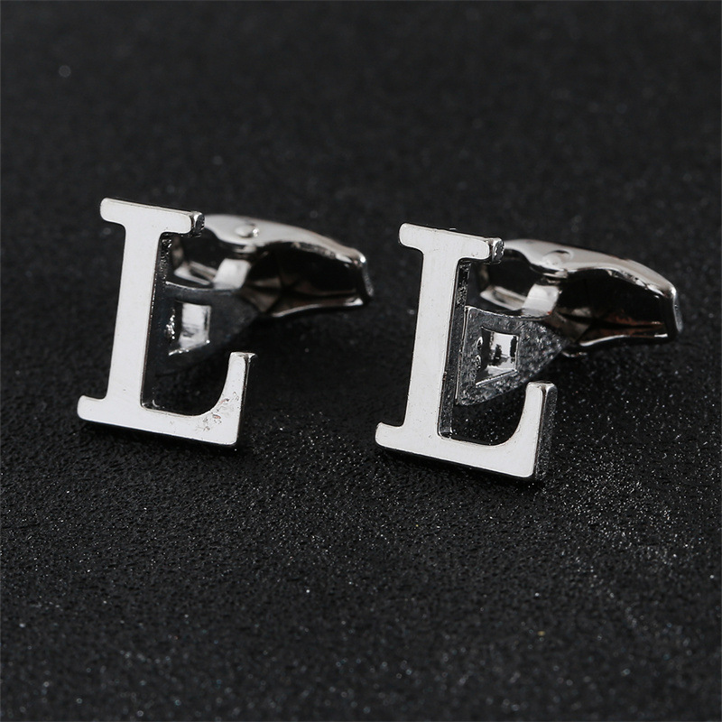 Picture of Cross-Border Specially Designed for Silver 26 English Letters Glossy Men's Cufflinks Manufacturer Wholesale Personalized French Shirt Cufflinks