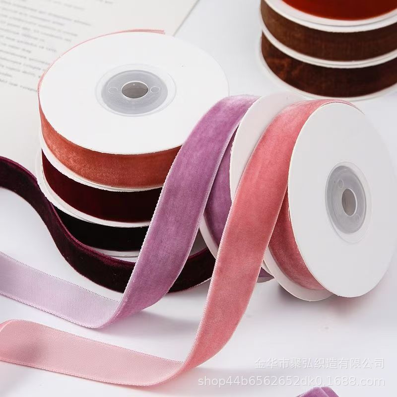 Factory in stock One-sided Velvet Ribbon Flocking Belt Handmade Clothing Clothing Bow Accessories Gift Box Flowers