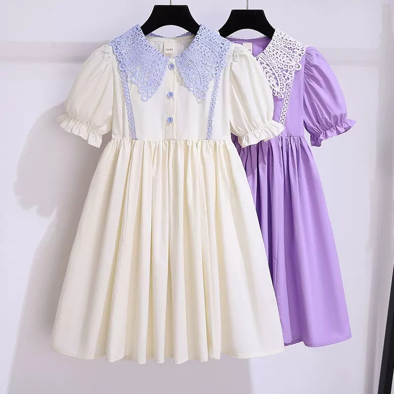 Girl's Dress Summer New Style Children's Korean Style Short Sleeve Doll Collar Princess Dress