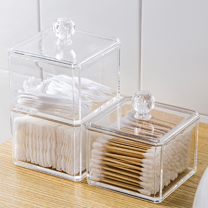 Cotton Sticket Box Desktop Storage Cosmetic Cotton Storage Box Household Internet Celebrity Acrylic Multifunctional High-end Makeup Removal Cotton with Lid
