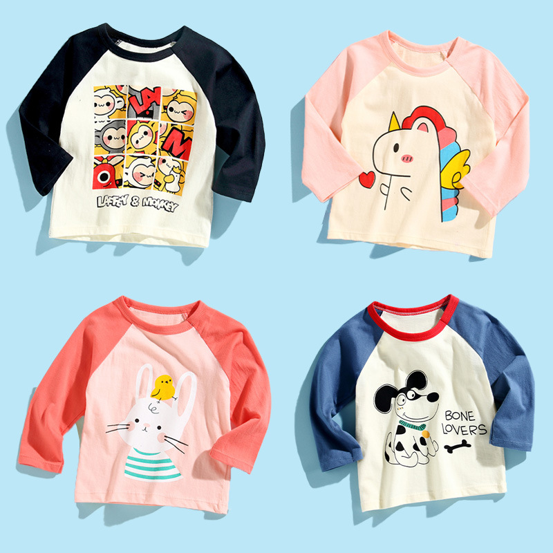 Children's Long-Sleeved T-Shirt Pure Cotton Sweatshirt for Boys and Girls Bottoming Shirt Baby Single Piece Spring Kidsren's Clothing Top Drop Shipping