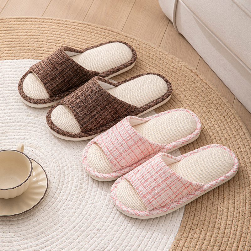 Japanese Style Linen Slippers Women's Spring and Summer Chanel Style Home Couple's Quiet Soft Bottom Non-Slip Cotton Linen Sandals Couple's Four Seasons