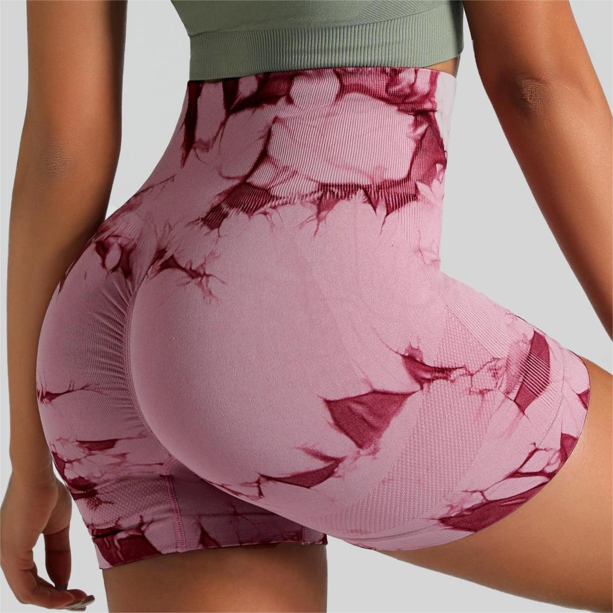 Cross-Border Seamless Tie-Dye Sports Shorts Tight Triple Pants Women's High Waist Hip-Lifting Peach Yoga Fitness Shorts