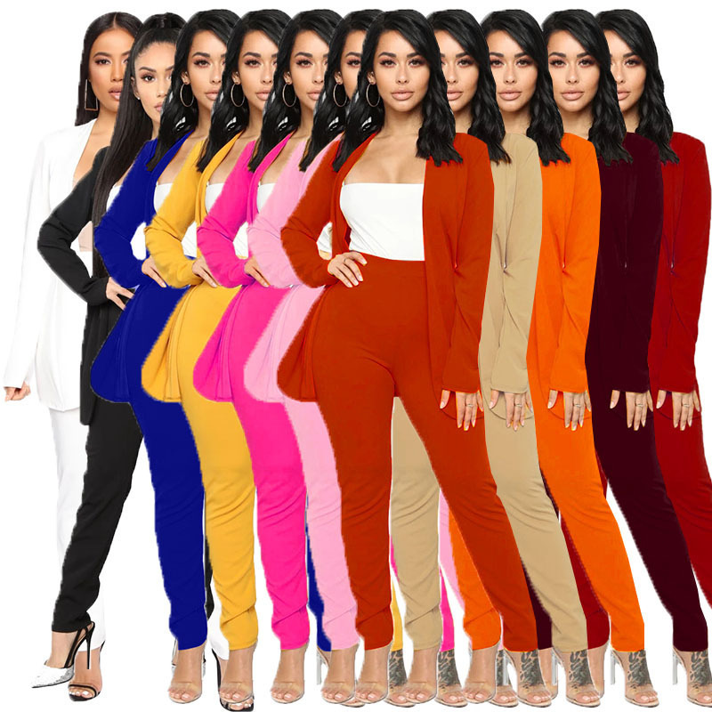 European and American Women's Wish OL Fashion Elegant Two-piece Professional Casual Long-sleeved Trousers Small Suit suit