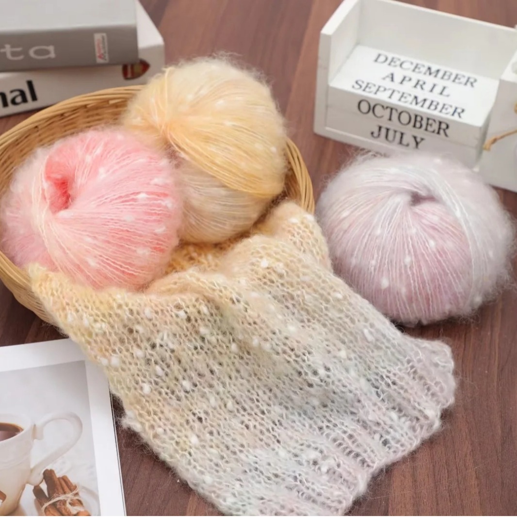 Gradient Snowflake Dot Mohair Rainbow Jelly Bean Dot Wool Fleece Coat Woven DIY Handmade Scarf