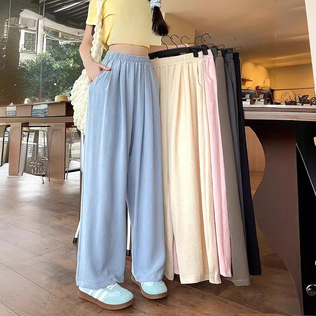 New High-Waisted Ice Silk Wide-Leg Pants Casual Pants for Women Summer Design Niche Lazy Acetate Texture Long Pants