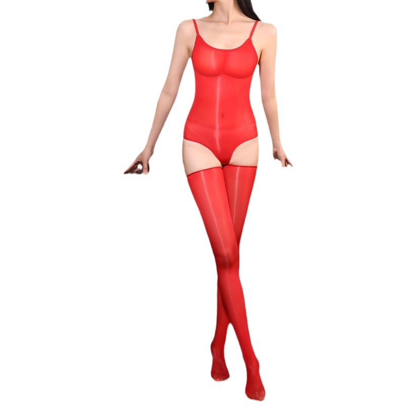 Oil Bright Sling High Fork Swimsuit Seamless Sexy Tight Clothes Fun Open Crotch Stockings Dead Water suit plus size