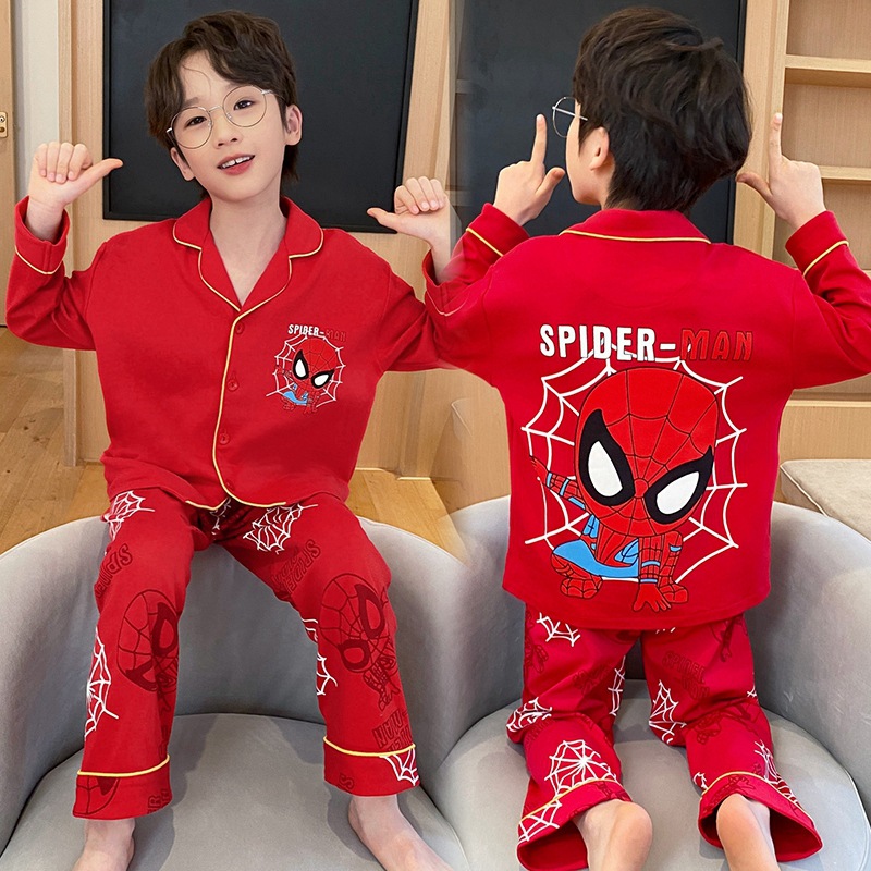Picture of Spring and Autumn boys' pajamas pure cotton long-sleeved red animal year Festive dragon year little boy children's homewear suit