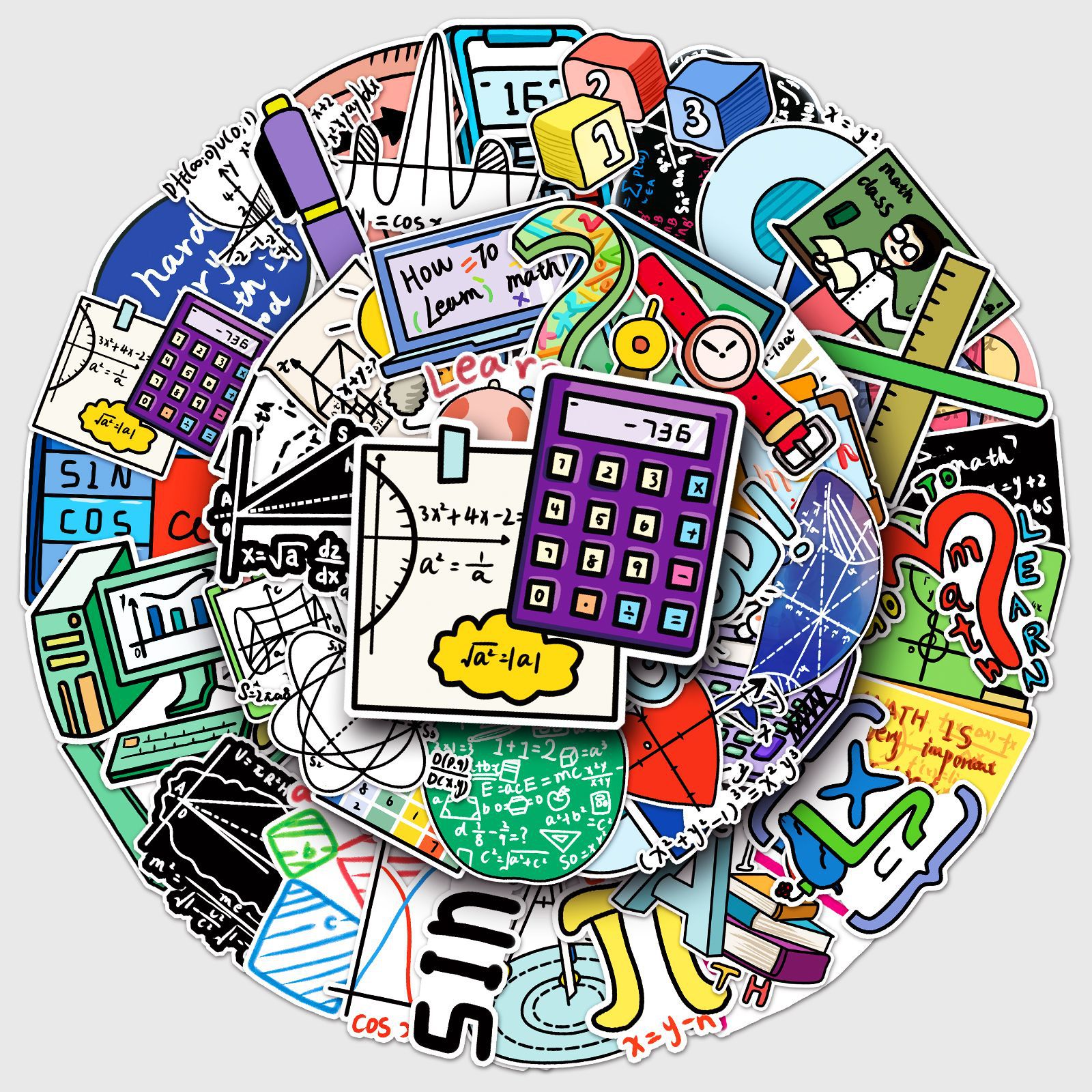50 math formula graffiti cross-border cartoon original children goo card stickers DIY cup luggage stickers