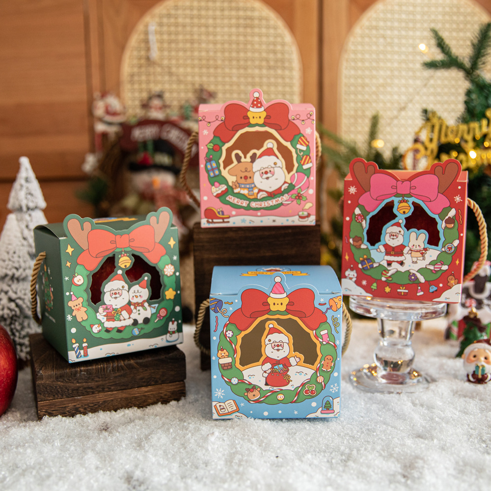 2024 New Christmas Apple Box Hollow Santa Claus Portable Children Candy Biscuits Gift Christmas Eve Gift Box