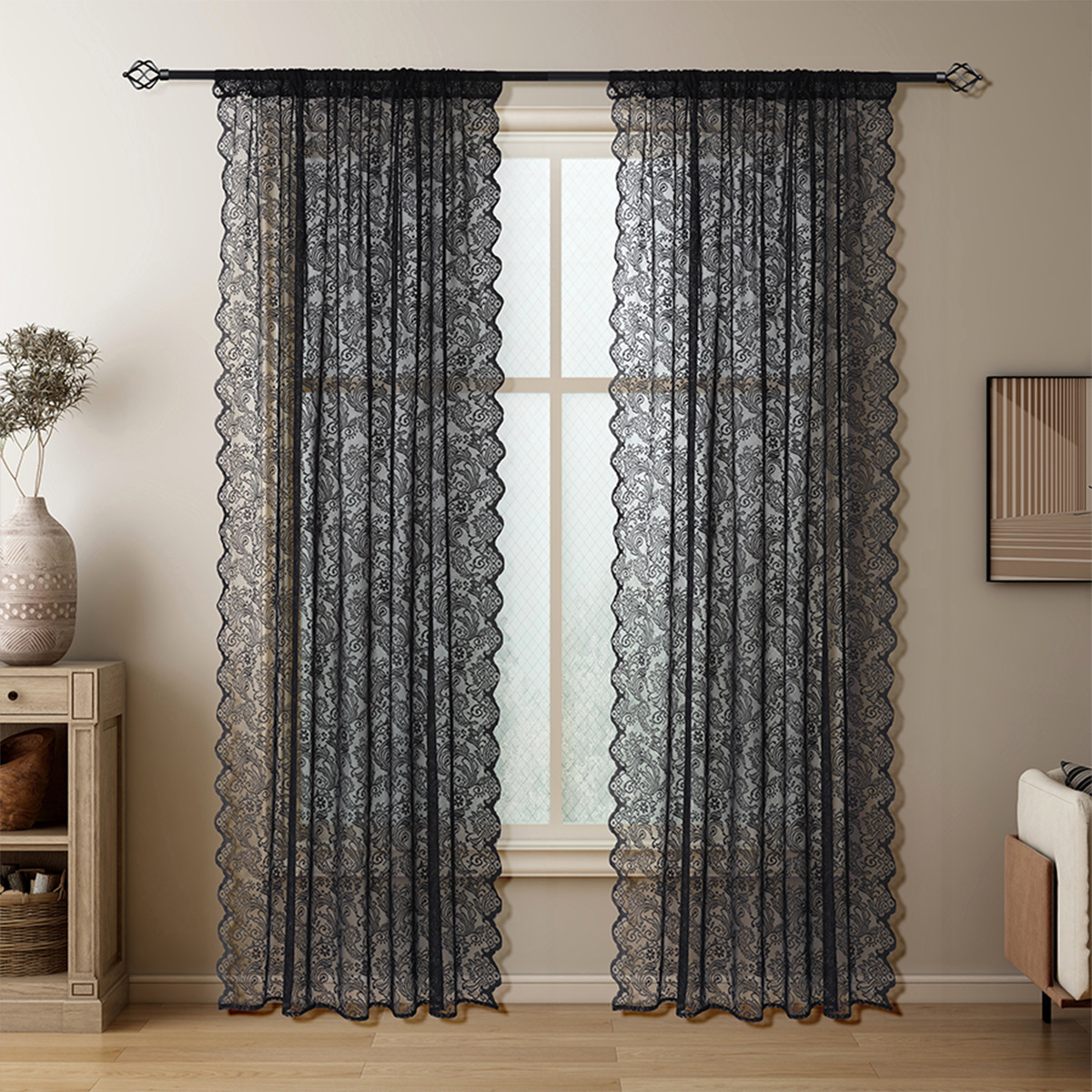 Cross-border French retro lace curtain living room bedroom decoration is not transparent window screen partition gauze curtain curtain manufacturers