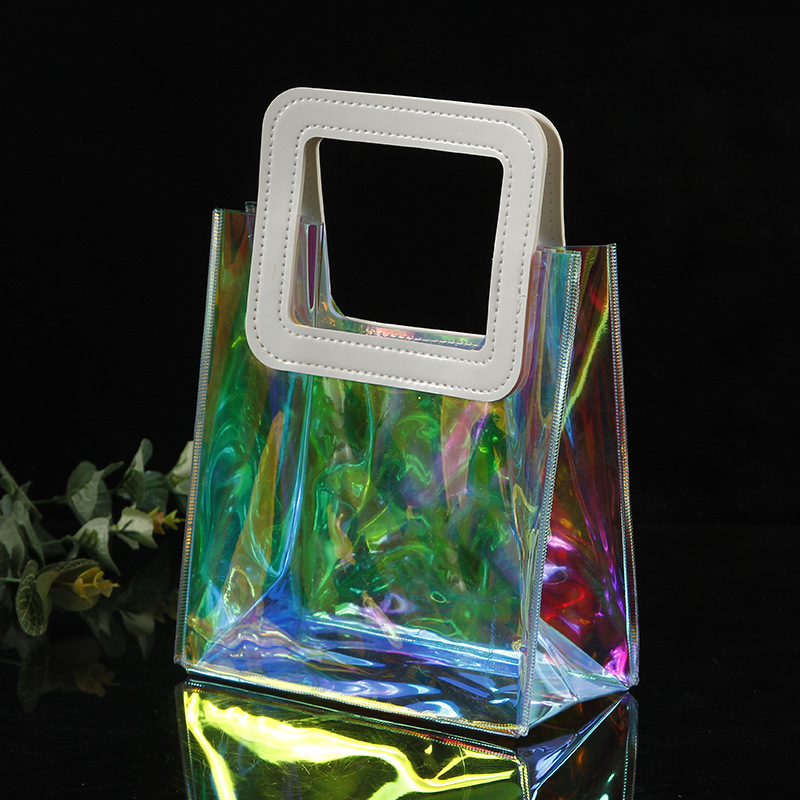 Picture of pvc colorful laser tote bag custom ins gift bouquet gift bag magic color plastic tote bag custom LOGO