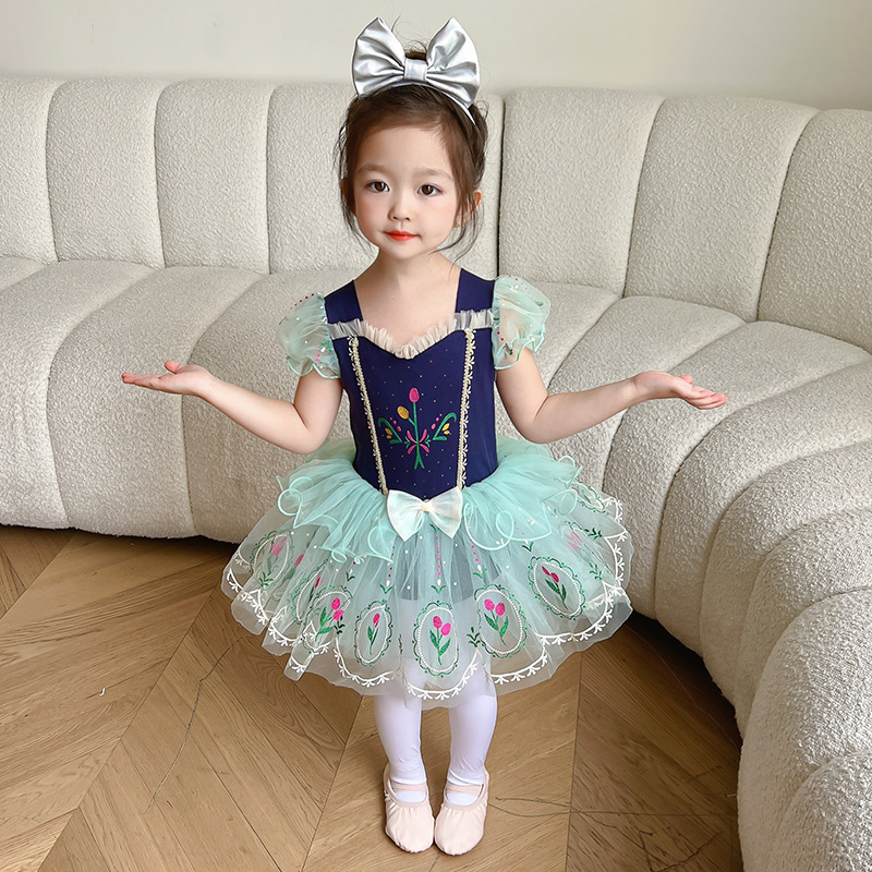 Picture of Girls' Ballet Dancing Suit with Hidden Buckle Opening Style Japanese and Korean Cross-border Printed Dress Mesh Performance Suit Princess Anna