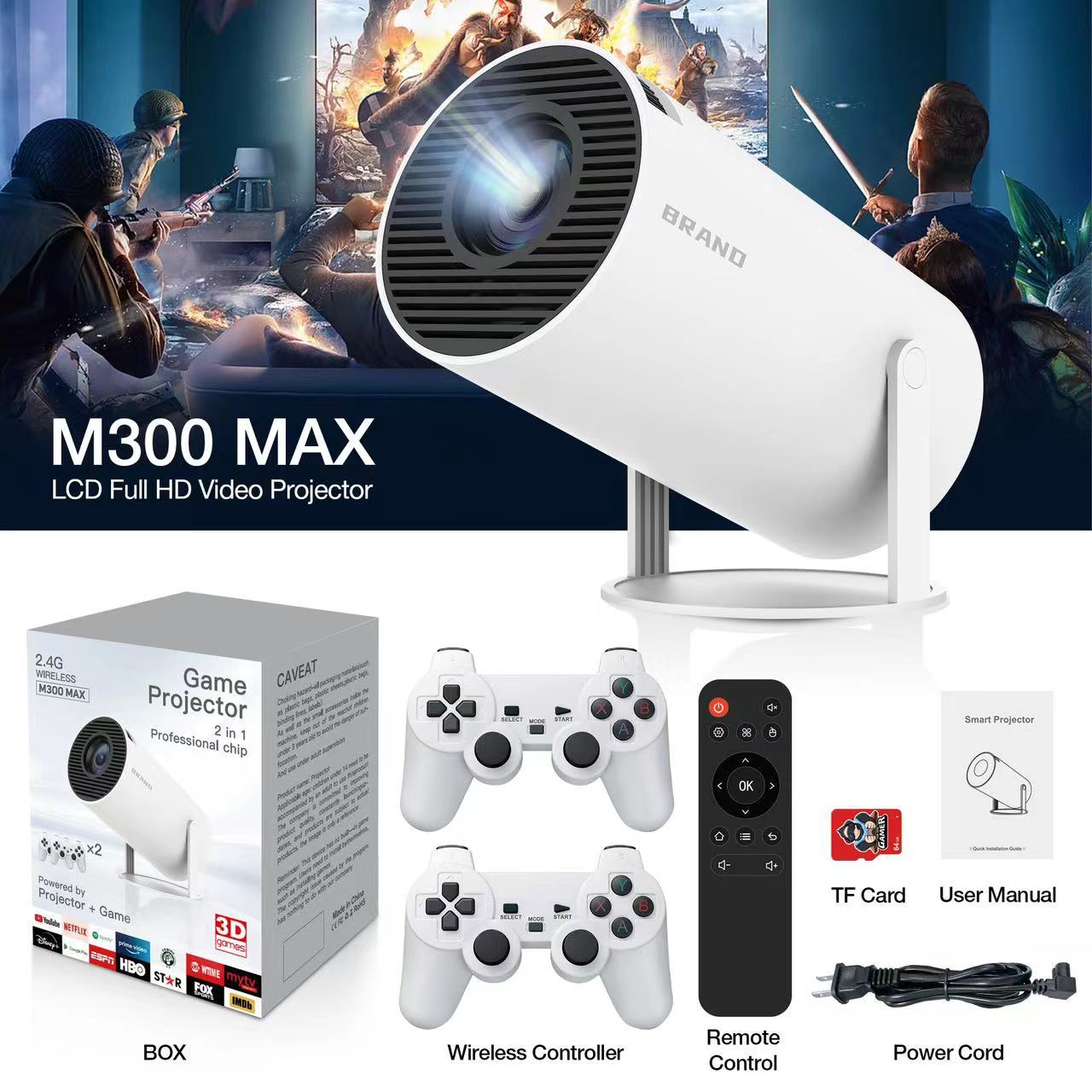 Picture of Cross-Border Export White M300Max Game Projector Home New High-Definition Portable Screen Barrel Projector