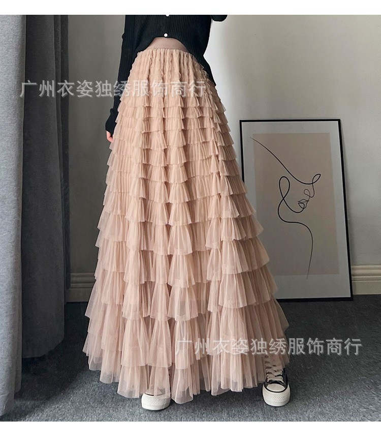 Picture of Mesh Splicing Cake Skirt 2025 Spring, Summer, Autumn and Winter New Mid-Length Skirt A-Line Long Skirt Fluffy Gauze Skirt