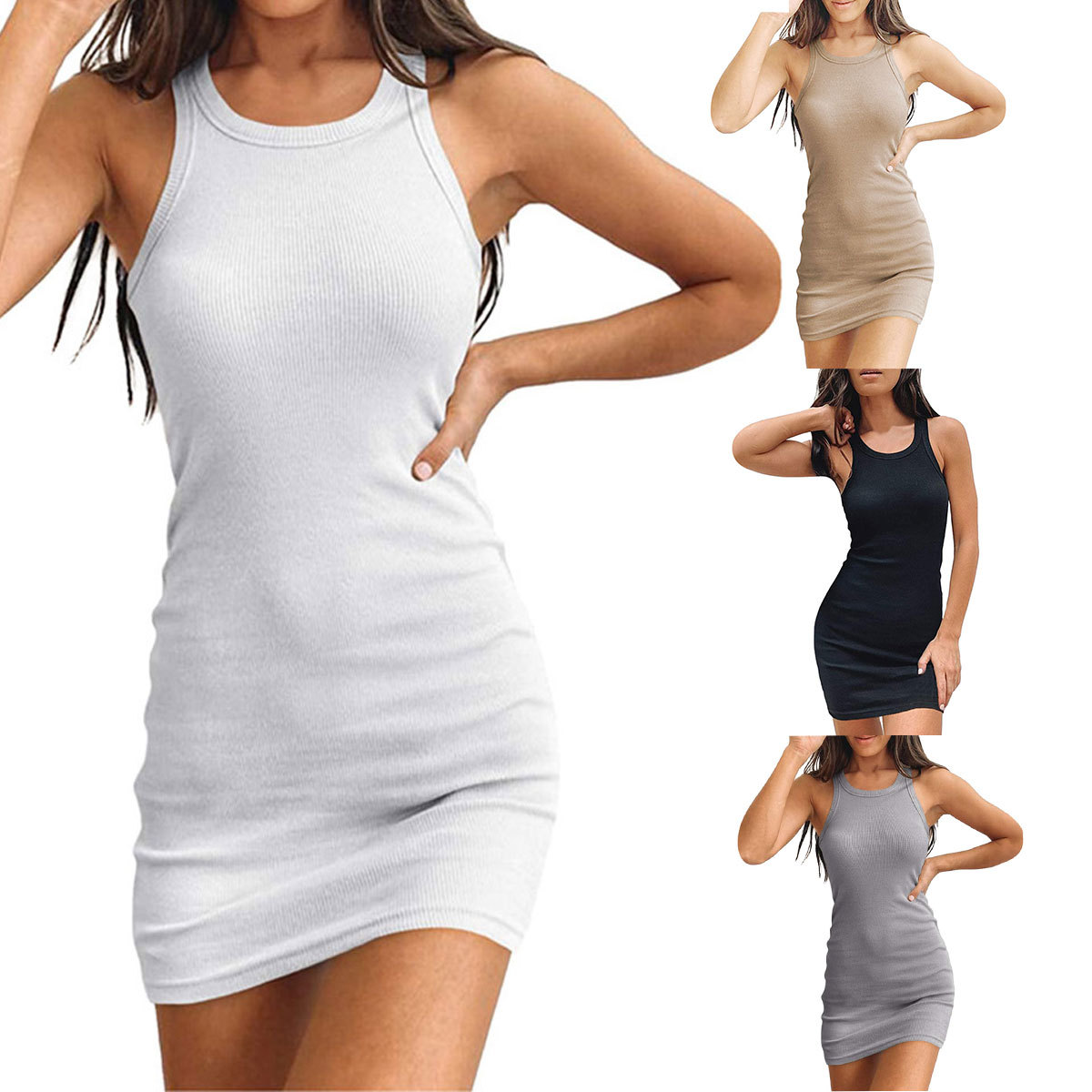2024 Amazon foreign trade Europe and the United States new women's dress sexy tight fashion sleeveless thread vest skirt