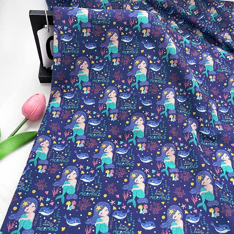 Mermaid under the sea, cotton forty counts, poplin digital printed fabric, children's shirts, dresses, clothing fabrics