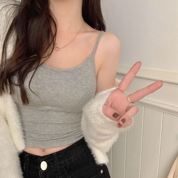 [Factory Outlet] Cotton Sling Vest with Chest Pad One-piece Slim-fit T-shirt Casual Short Top