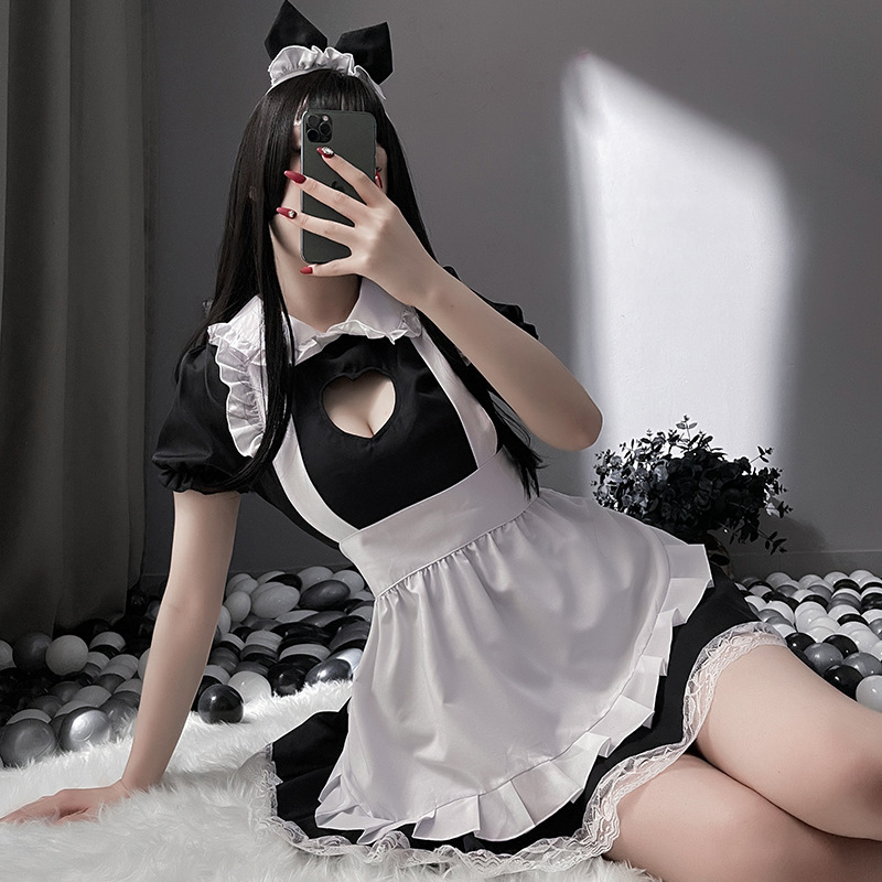 Sexy Lingerie Set Cos Uniform Role Play Passionate Temptation Cut Out Maid Outfit Sweet Maid Suit for Women